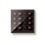 Caja para 16 bombones con tapa de acetato NEGRO.