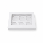 Caja tipo base/tapa con visor para 6 cupcake. BLANCA