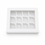 Caja tipo base/tapa con visor para 12 cupcake. BLANCA
